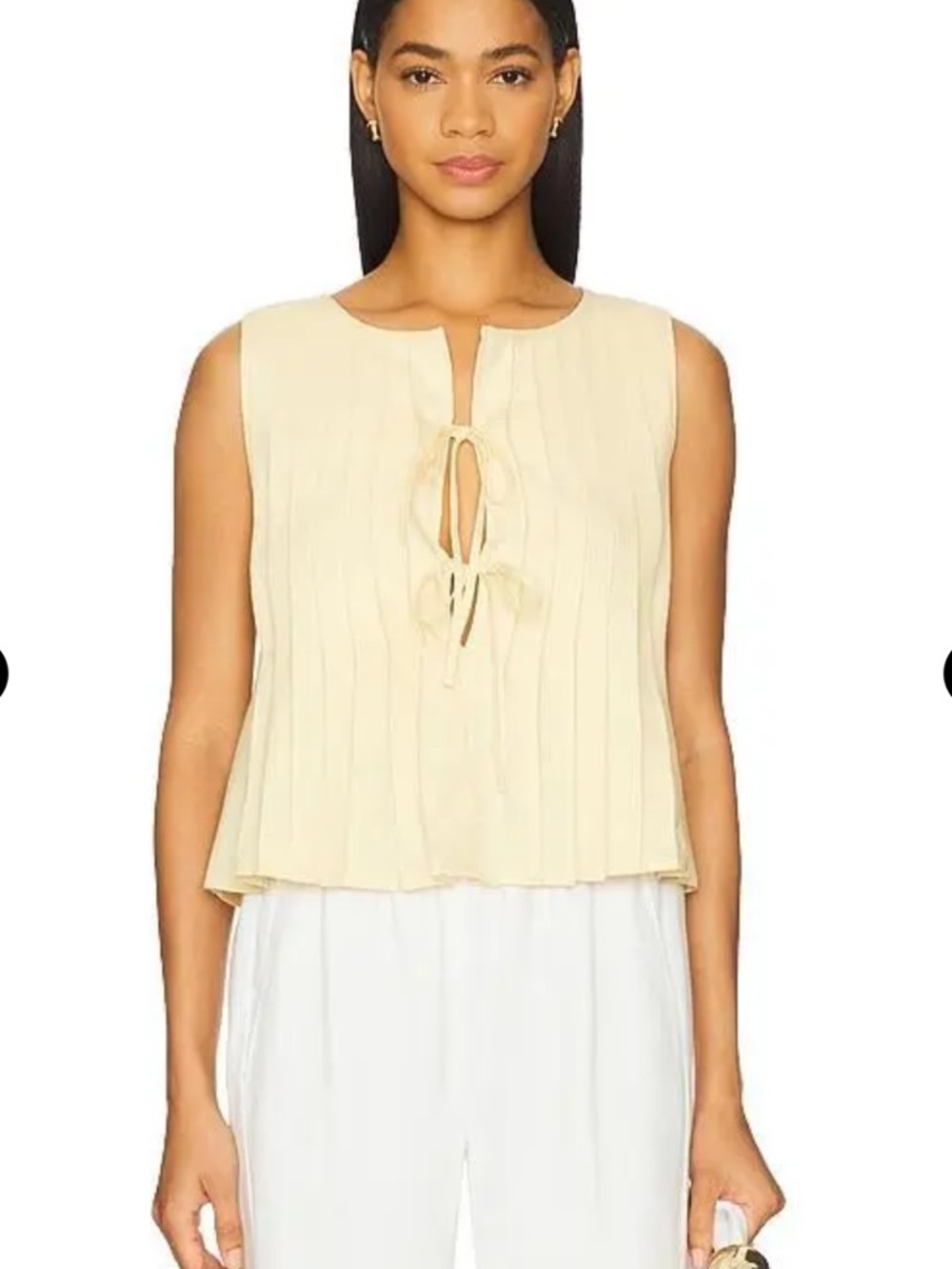 Sleeveless Tie-Front Pleated Top in Yellow